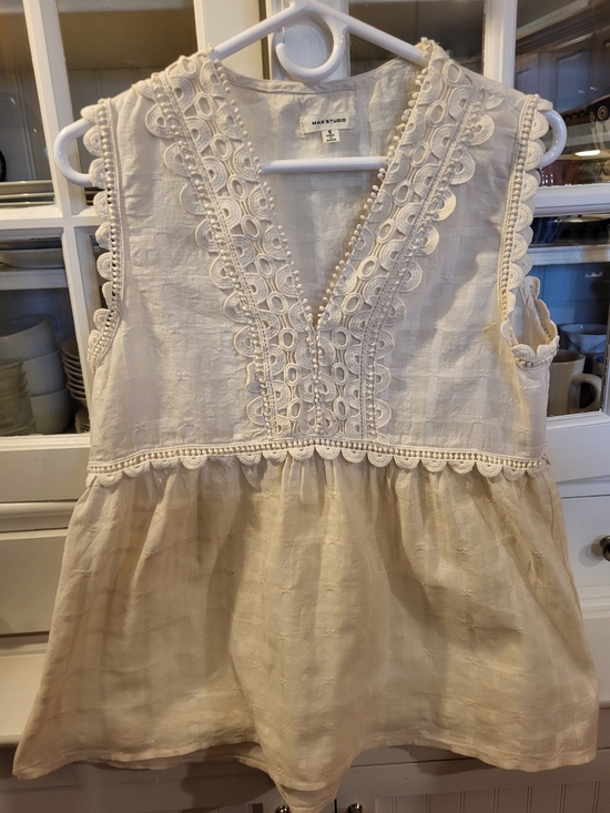 Max Studio Tops - Max Studio Cream Lace Trim Sleeveless Top